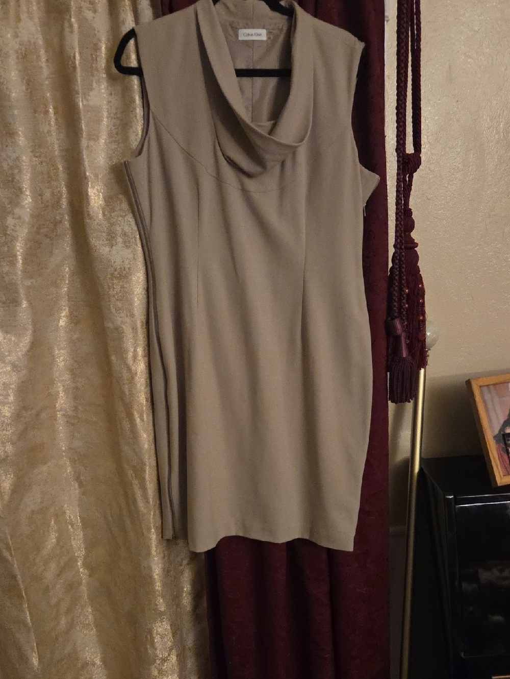 Calvin Klein Sleeveless Cowl Neck Tank Top in Taupe